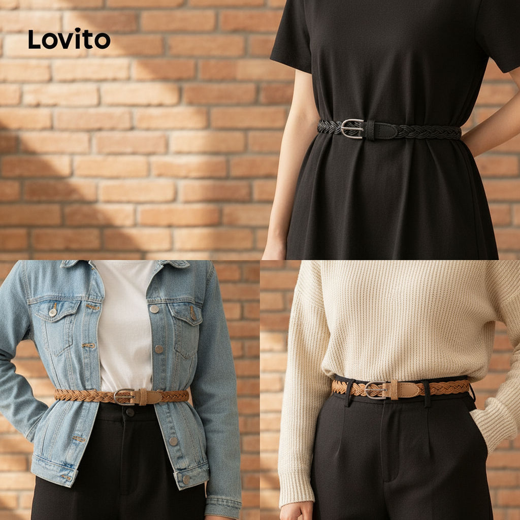 Lovito เข็มขัดผู้หญิง สายถักเปีย สีพื้น สไตล์ลําลอง รุ่น LFA33213