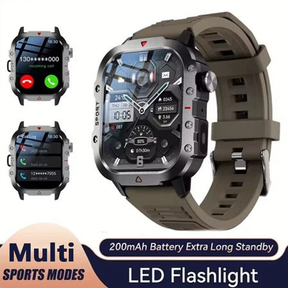 TechLife สมาร์ทวอทช์ H11 อเนกประสงค์户外运动 1.96 นิ้ว หน้าจอ HD ไฟฉาย LED