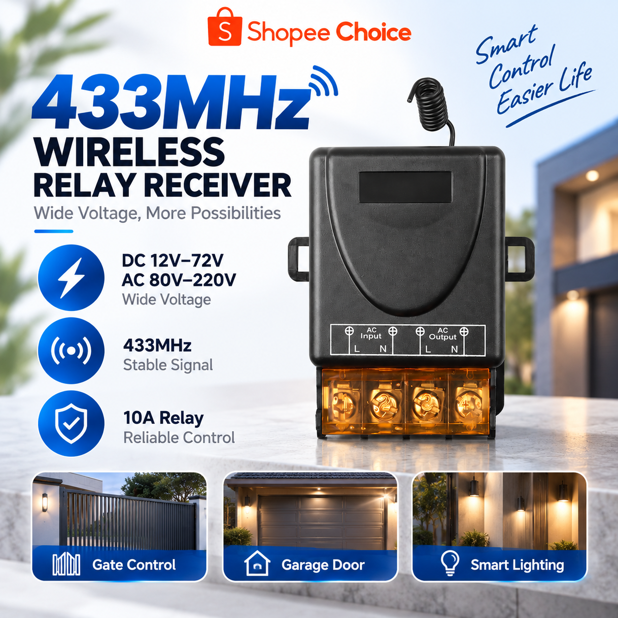 รีโมทคอนโทรลไร้สาย 433 Mhz สวิทช์ AC 110V 220V 10A รีเลย์ 1CH ตัวรับสัญญาณ Controller