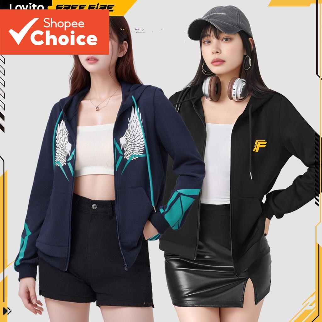 X FREE FIRE เสื้อสเวตเตอร์ซิปลายตัวอักษรลําลองสําหรับผู้หญิง LFFB1FF002