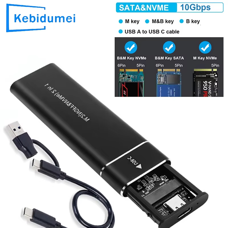Ugreen M2 SSD กรณี M.2 NVMe SATA SSD Enclosure อะแดปเตอร์ 10Gbps USB 3.2 Gen2 USB C ภายนอกตู้รองรับปุ่ม M และ M & B