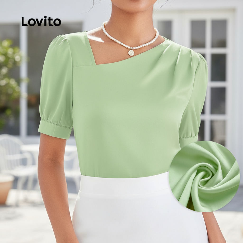 Lovito เสื้อเบลาส์ผู้หญิง ดีไซน์ไม่สมมาตร หรูหรา L128ED017\3