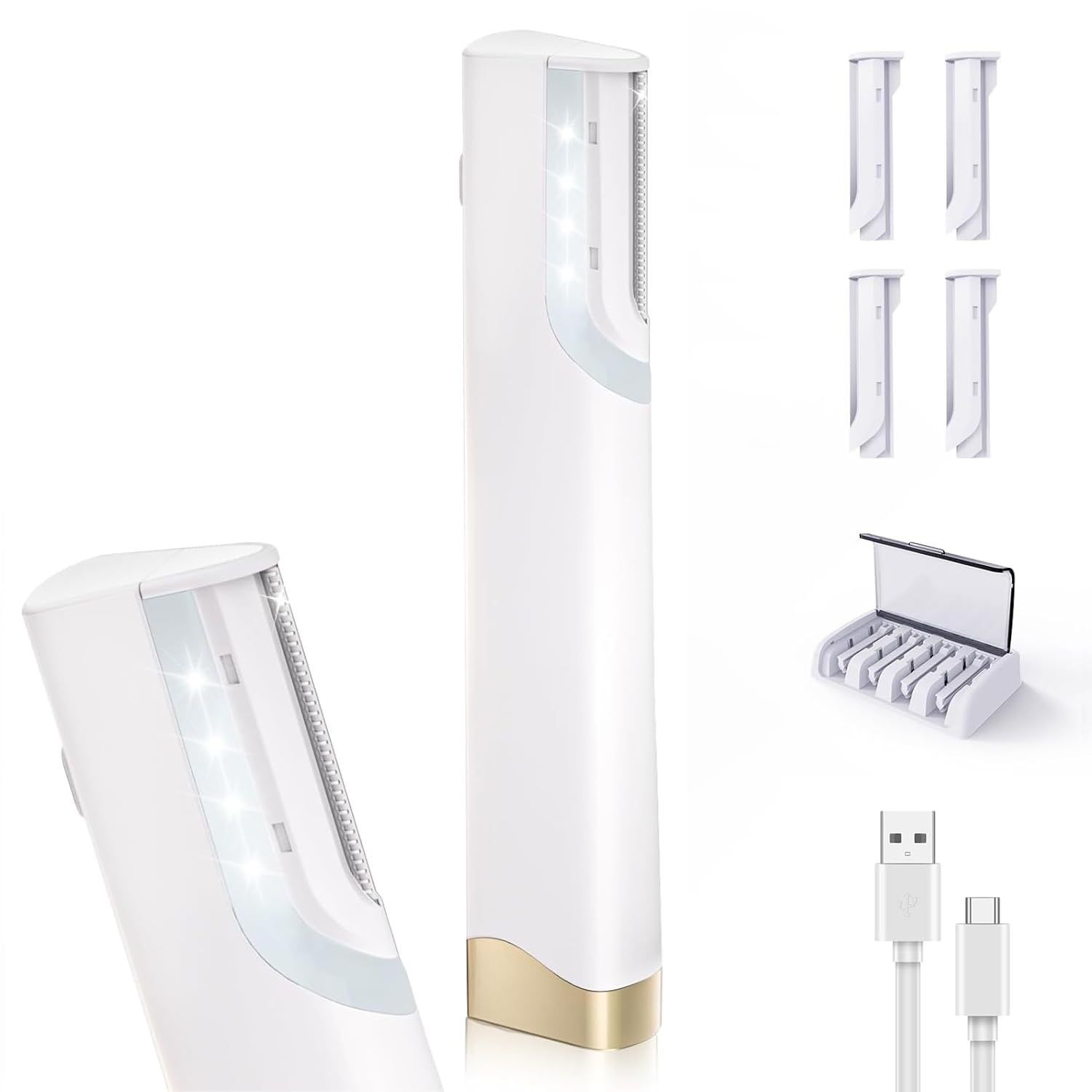 ผู้หญิง Face Dermaplane Razor เครื่องกําจัดขนโซนิค 5 ใบมีดแบบชาร์จไฟได้สําหรับ Peach Fuzz & Eyebrows