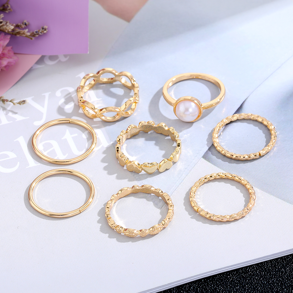 8 ชิ้นแหวนมุกระลอกหัวใจสําหรับผู้หญิง Minimalist Elegant ทุกวันซ้อนเครื่องประดับ - รูปที่ 4