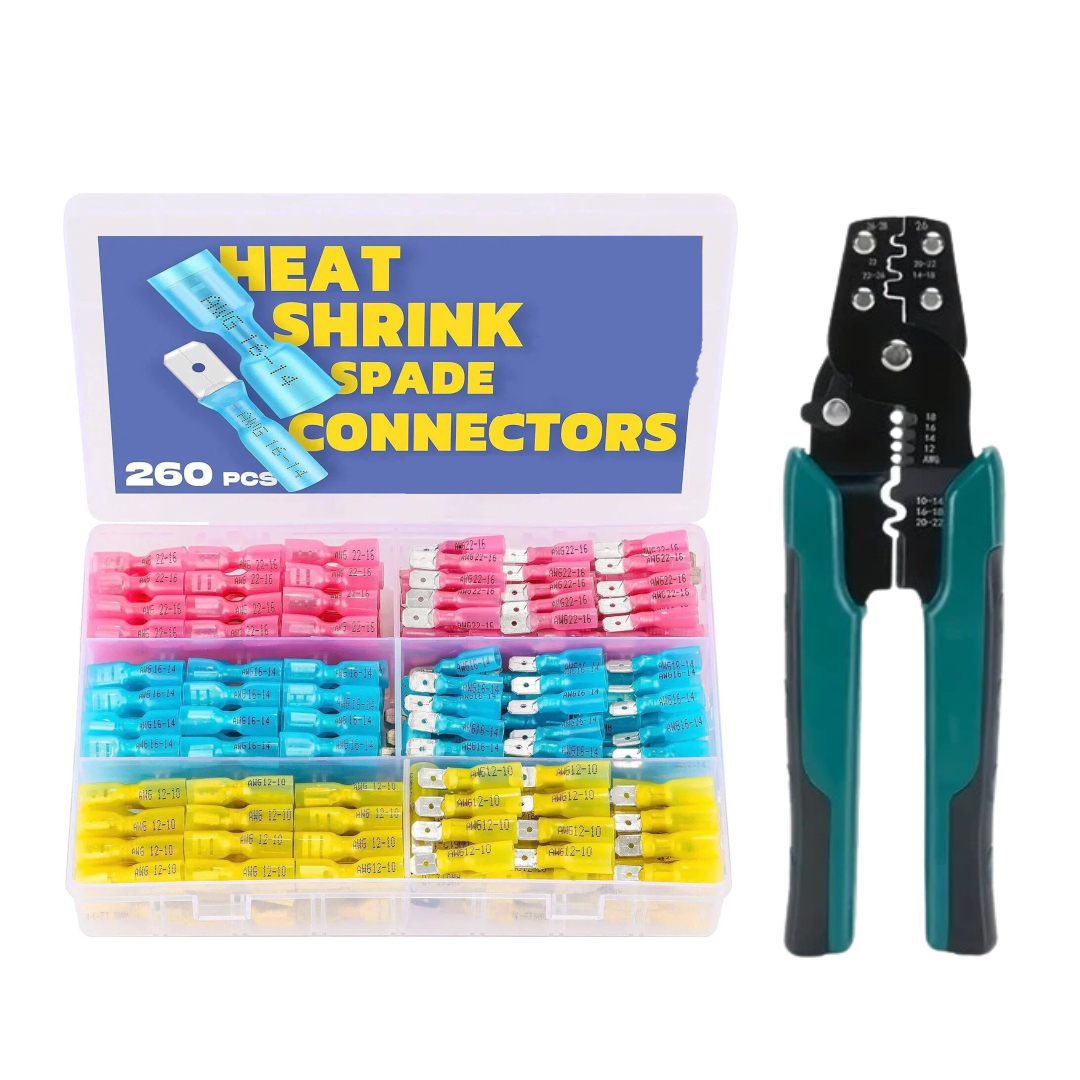 One Pack 260PCS ความร้อนหด Spade Connectors พร้อม Stripper เครื่องตัด Quick Disconnect หญิงชาย Spade