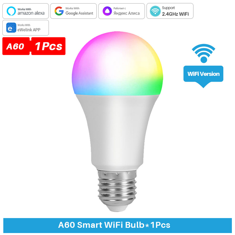 A60 WiFi สมาร์ทหลอดไฟ LED RGB เปลี่ยนสีหลอดไฟควบคุมเสียงทํางานร่วมกับ Alexa Google Assistant eWeLink