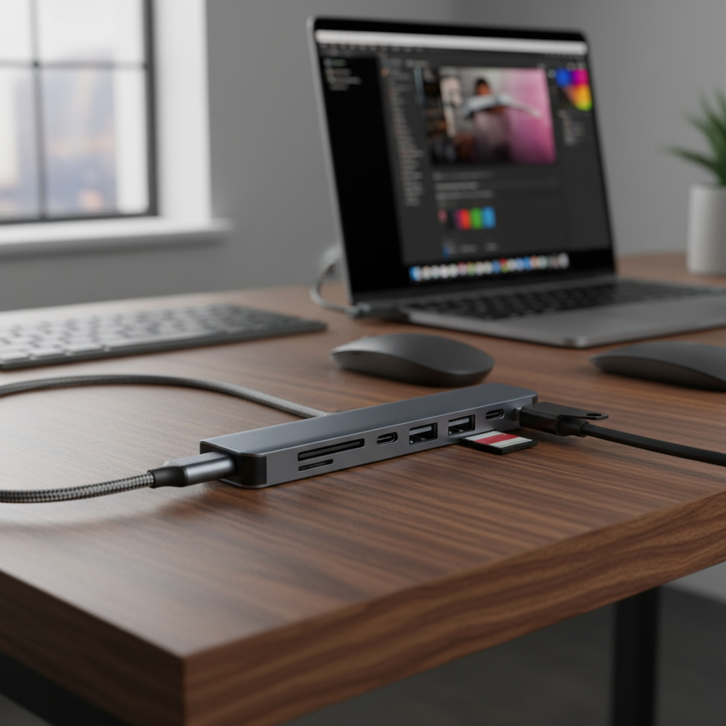 ฮับ USB Type C 7 พอร์ต พร้อมเอาต์พุต HD TV 4K 30Hz, USB 3.0, USB 2.0, เครื่องอ่านการ์ด SD/TF