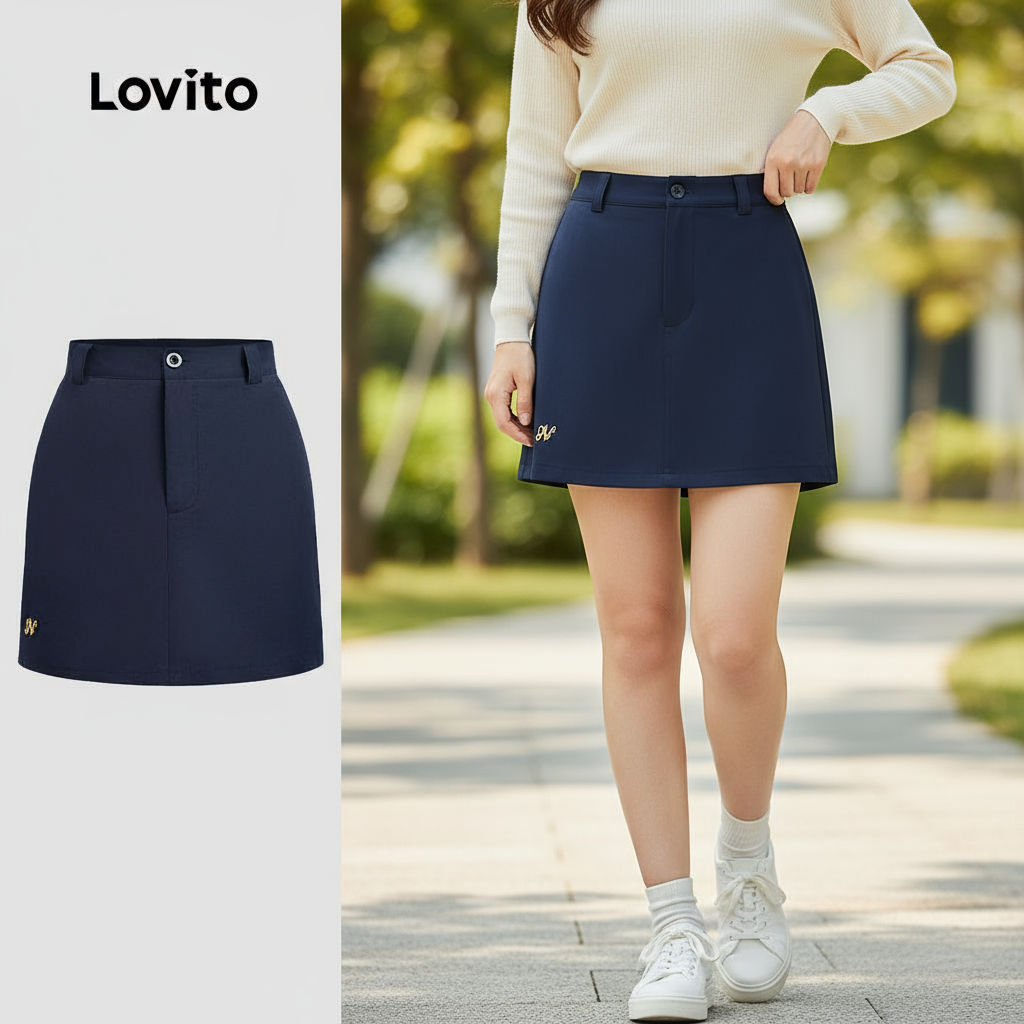 Lovito กระโปรงผู้หญิง ปักลายเรียบ ใส่ลําลอง สําหรับฤดูร้อน/ฤดูใบไม้ผลิ L133AD476\2