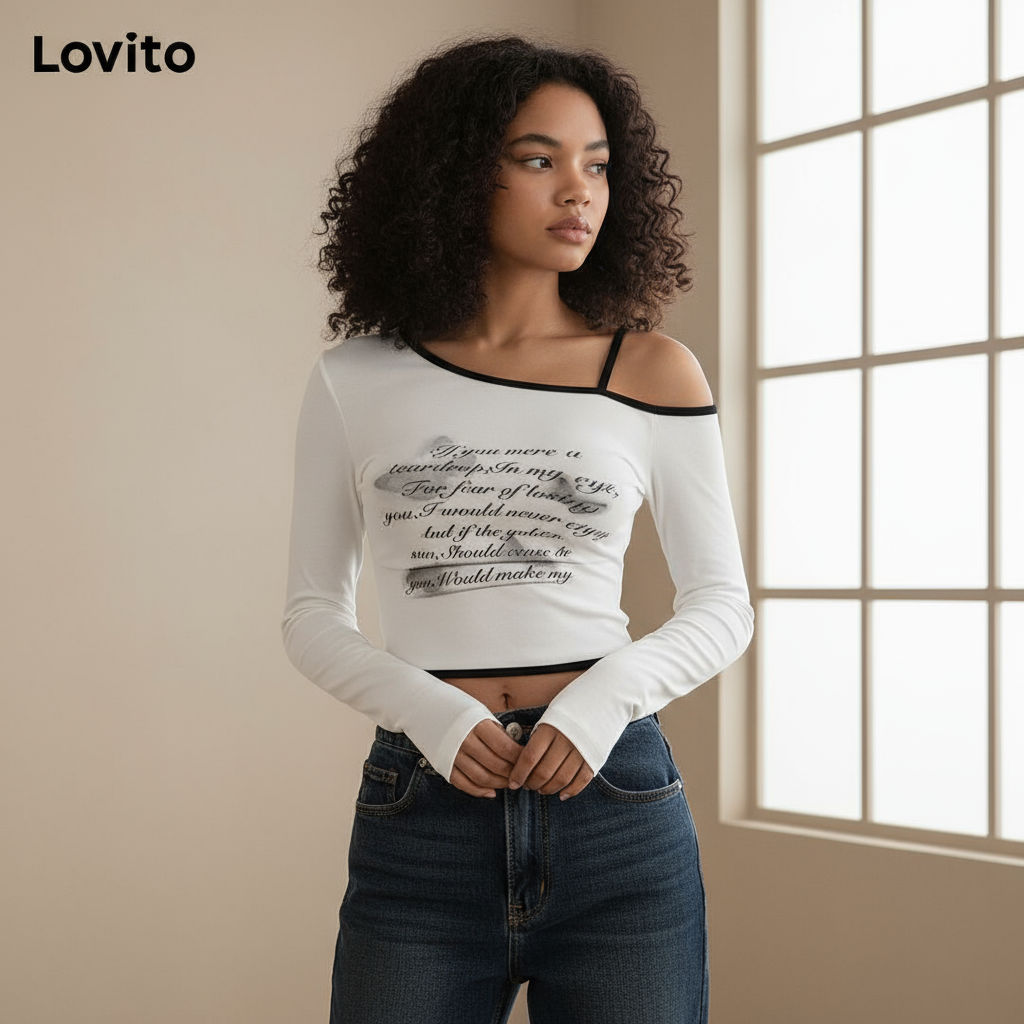 Lovito เสื้อลําลองผู้หญิง ลายเรียบง่าย LNA71031\4