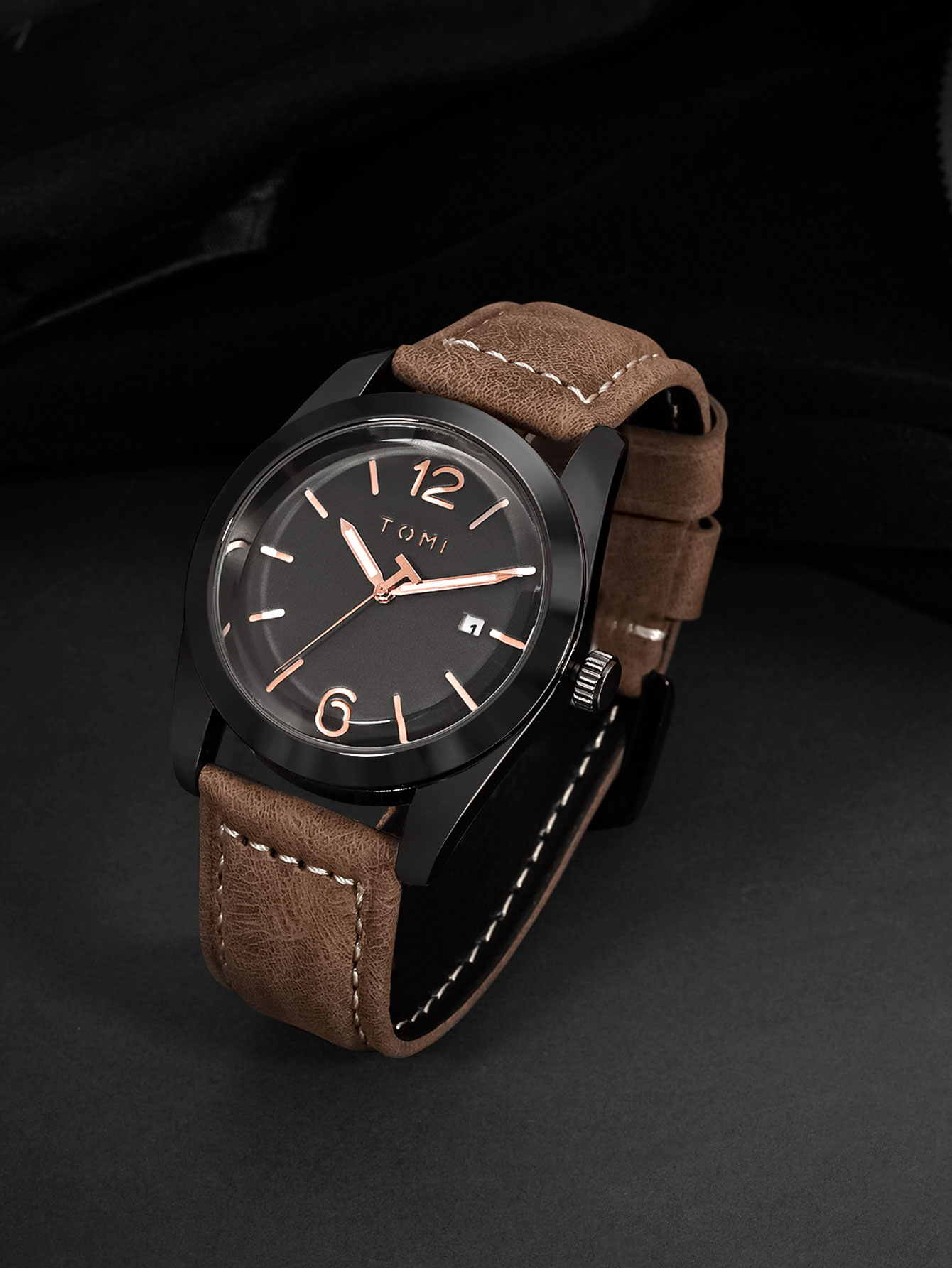 Tomi Mens Pu Leather Single Calendar Watch Minimalist Business Style Gift for Christmas Black Friday