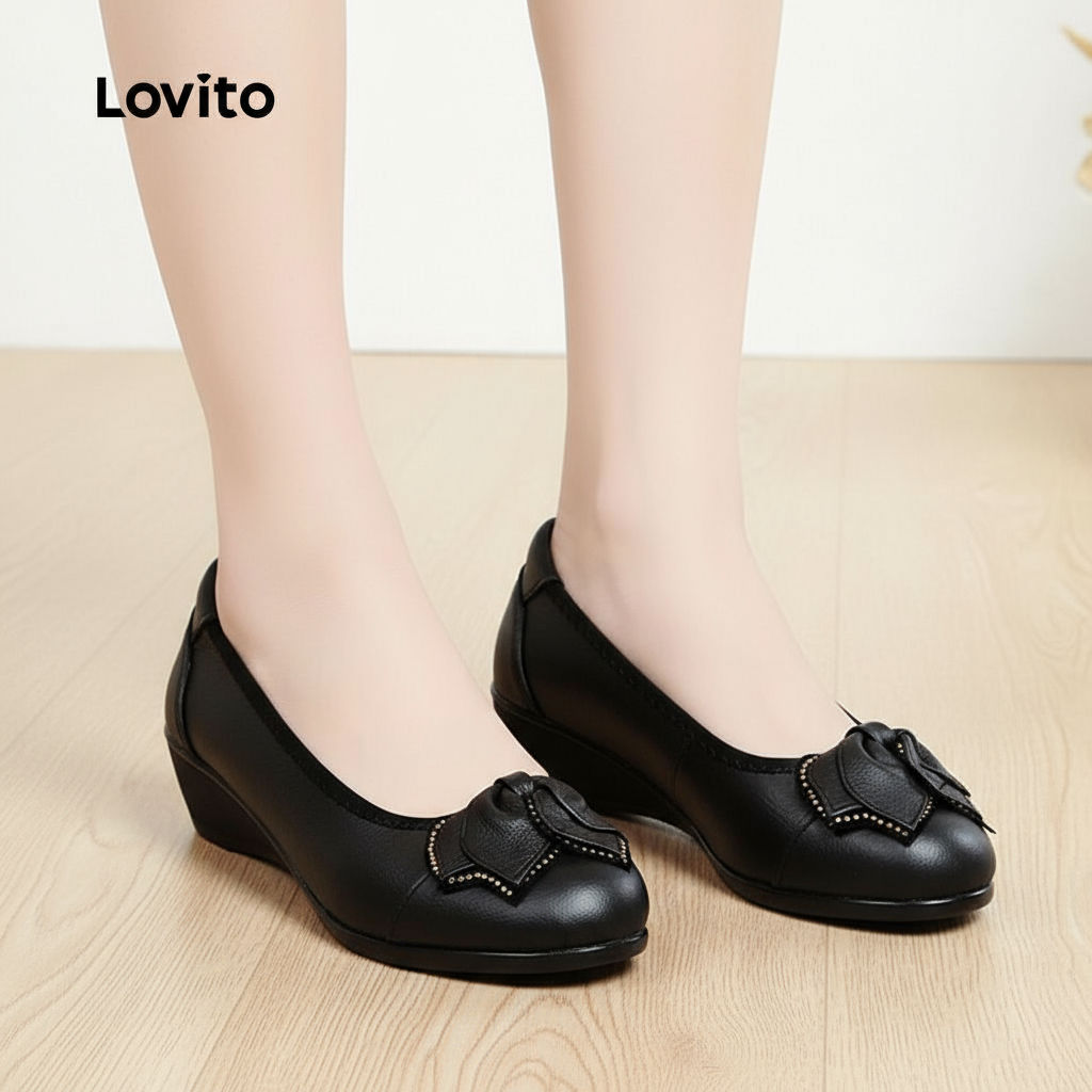 Lovito รองเท้าผู้หญิงหนังนิ่ม กันน้ํา ระบายอากาศดี สวมใส่สบาย บัลเล่ต์แฟลต สําหรับคุณแม่ LFA76317\2