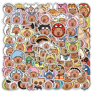 Pufferfish & Capybara สติ๊กเกอร์ 100 ชิ้น - สติ๊กเกอร์ไวนิลกันน้ําสําหรับโทรศัพท์ แล็ปท็อป และกระเป๋าเดินทาง