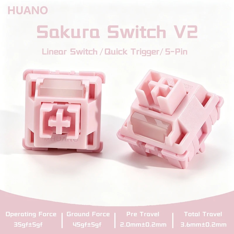 สวิตช์ Sakura V2 สีชมพู 35gf 42gf 5 พิน แบบ Linear Creamy สําหรับคีย์บอร์ดแมคคานิคอลเกมมิ่ง DIY 60% 