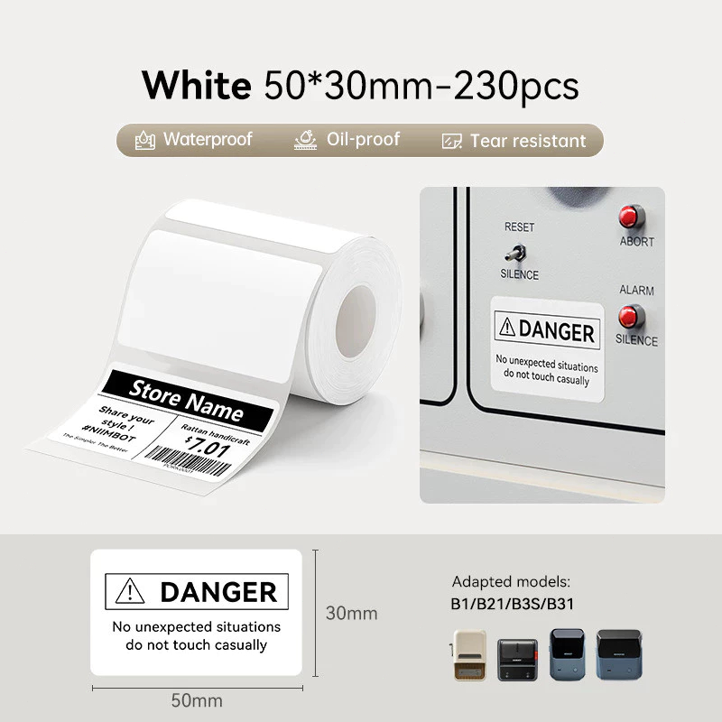 3Rolls Mini Portable Label Printer NIIMBOT B1/B1Pro, Thermal Sticker Maker with 50x30mm Paper for Ho
