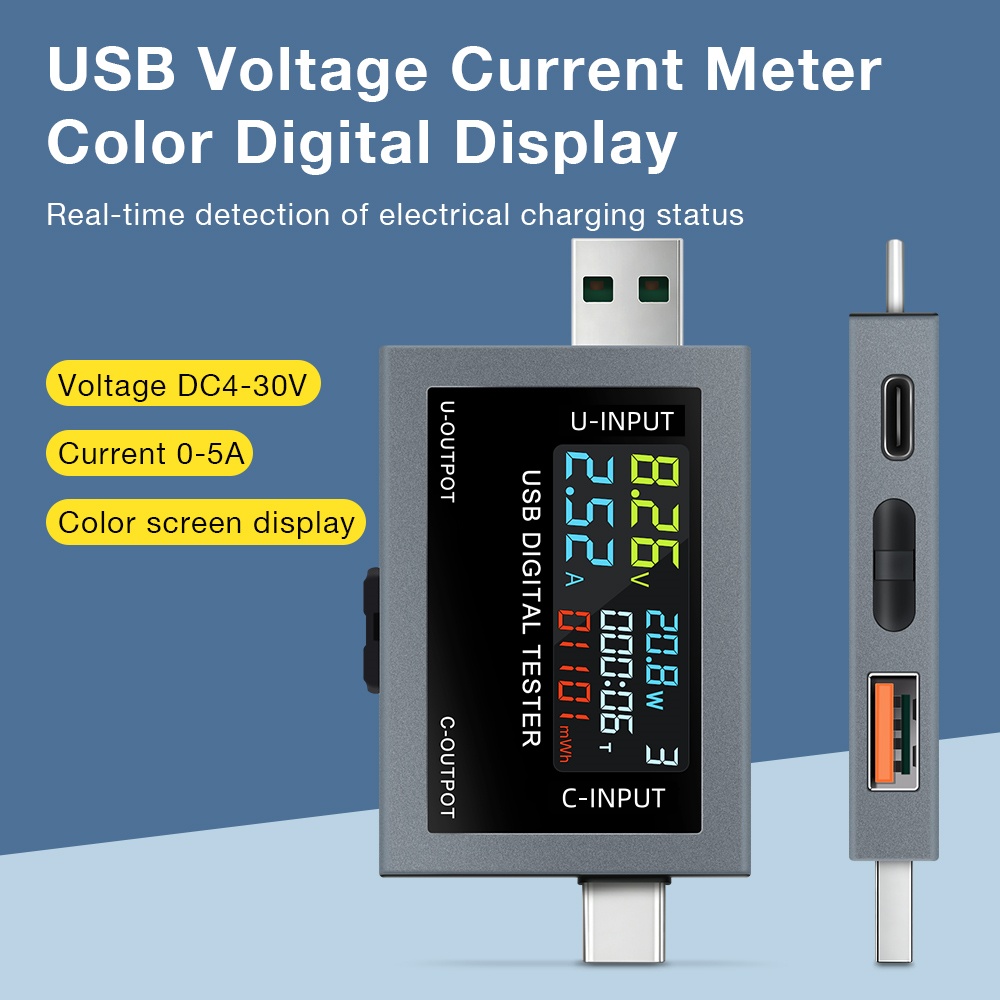 One Piece DC4-30V โวลต์มิเตอร์แบบดิจิตอล USB Type-C Tester, แรงดันไฟฟ้าแอมป์มิเตอร์ Power Meter สําหรับ Power Bank การตรวจจับการชาร์จและการทดสอบความจุแบตเตอรี่