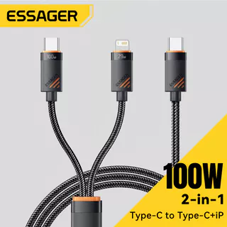 สายชาร์จข้อมูลแบบเร็ว 2-in-1 จาก Essager พอร์ต USB-C เป็น Type-C + L อัปเกรดวัสดุ