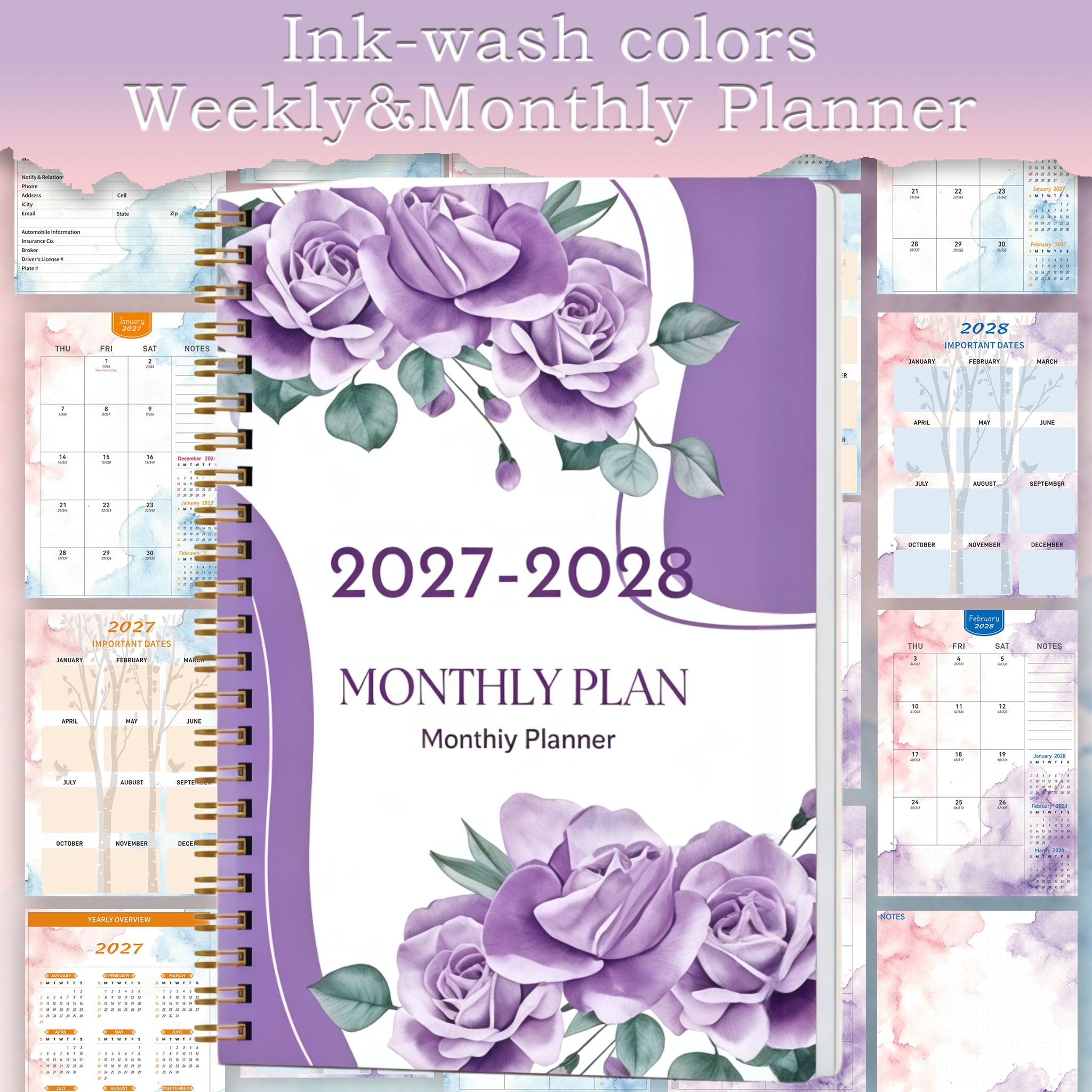 ปี Planner 2027-2028 รายวันรายสัปดาห์รายเดือน Format Schedule Book 2027 Planner ปฏิทิน Planner Plann