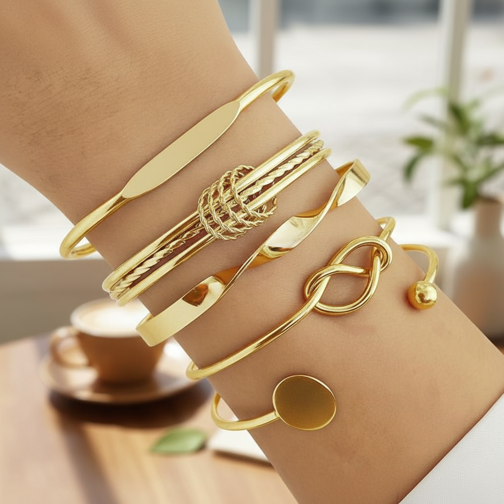 ชุดสร้อยข้อมือบิดเกลียว 5 ชิ้น สไตล์มินิมอล สําหรับผู้หญิง ของขวัญเครื่องประดับนําโชค