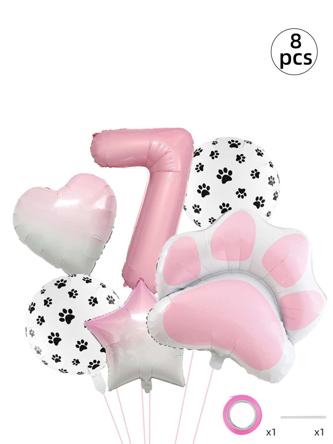ชุดลูกโป่งฟอยล์ปาร์ตี้สัตว์สีชมพูแปดชิ้นพร้อมการตกแต่งหัวใจดาวพิมพ์ลายอุ้งเท้า - รูปที่ 7