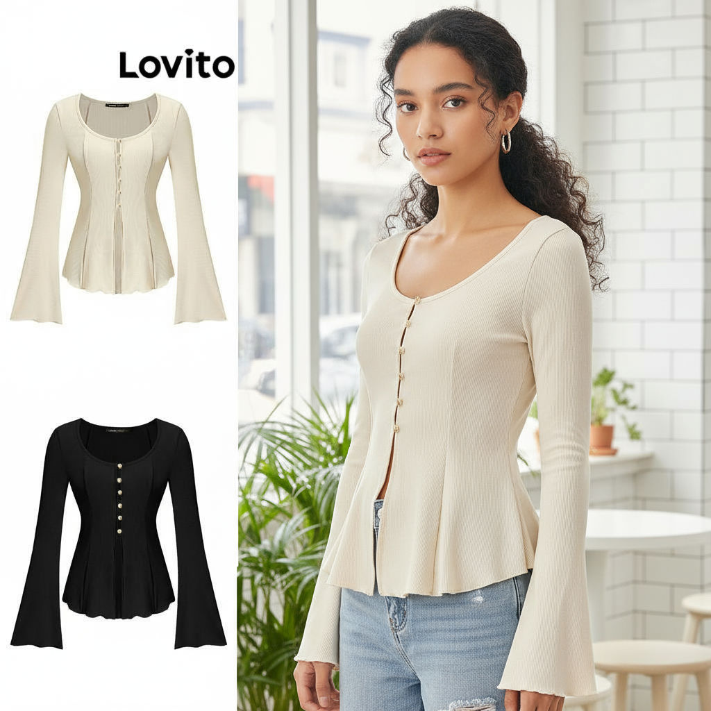 Lovito เสื้อยืดผู้หญิงดีไซน์อสมมาตรด้านหน้าแบบลําลอง สีหลากหลาย L52AD153