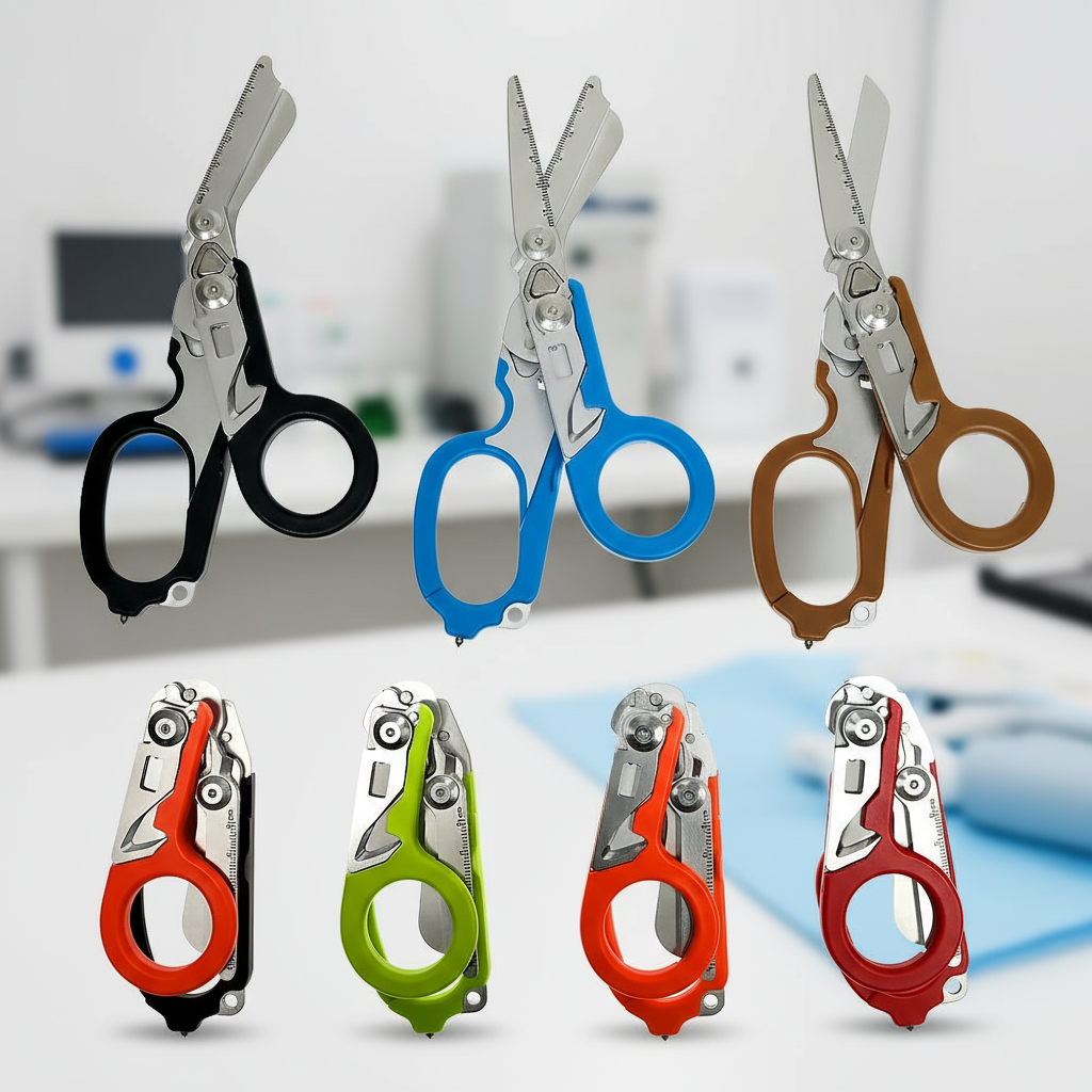 (ปลอกกรรไกร)Trauma Raptor Shears 6 in 1 กรรไกรฉุกเฉินแบบพับได้, เครื่องตัดสายรัดและเบรกเกอร์แก้ว, เครื่องมือกู้ภัยสําหรับการตั้งแคมป์กลางแจ้ง