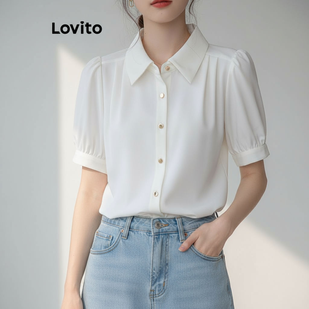 Lovito เสื้อลําลองผู้หญิง ยักไหล่ ธรรมดา LNA63406