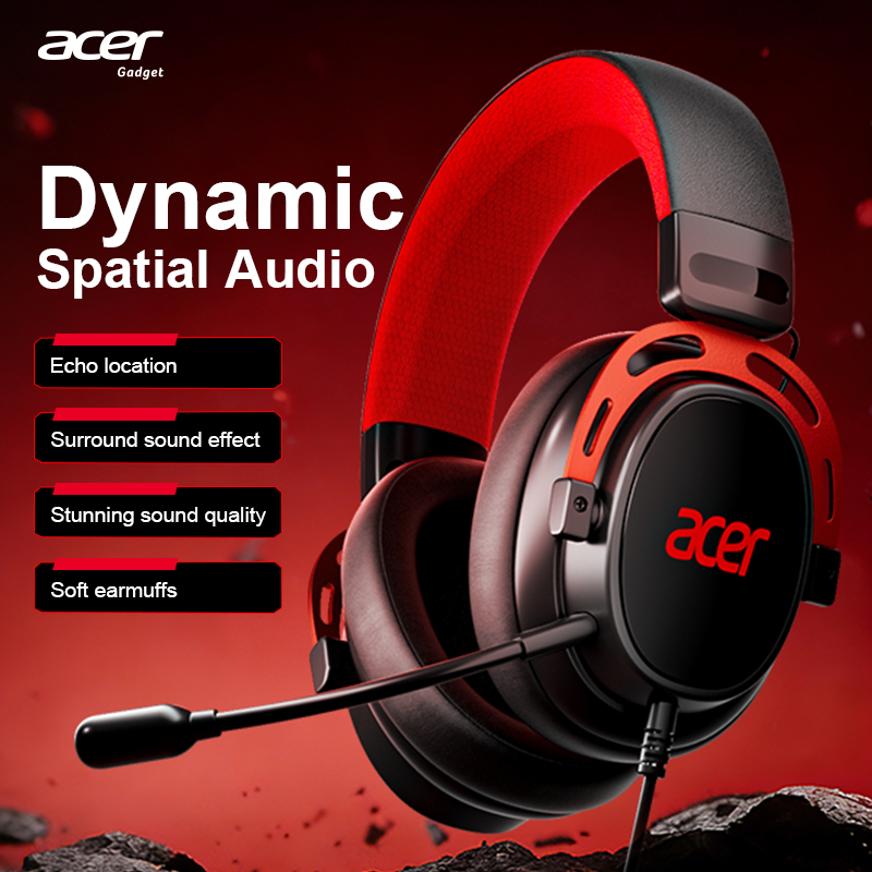 Acer OHW346 หูฟังชุดหูฟัง USB หูฟังครอบแบบมีสายพร้อมไมโครโฟน HiFi Wire Gaming คอมพิวเตอร์ตั้งโต๊ะหูฟ