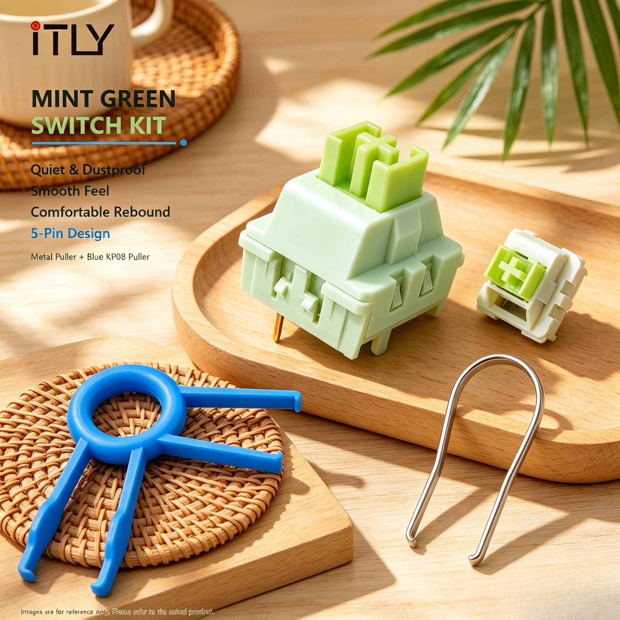 ITLY 5Pin สวิตช์กลไกแบบเชิงเส้นถอดออกได้สีเขียวมิ้นต์ กันฝุ่น ตัวเรือนครีม สําหรับคีย์บอร์ดคัสตอม ชุ