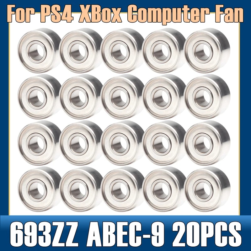 แบริ่ง 693ZZ 3x8x4 มม. (20 ชิ้น) - แบริ่งพัดลมระบายความร้อน PC, เปลี่ยน R-830zz, ความเร็วสูงและเสียง