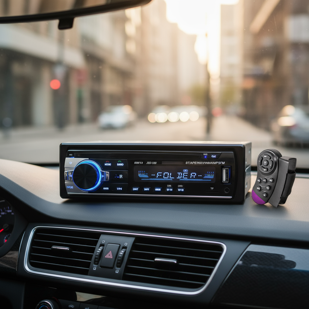 เครื่องเสียงรถยนต์ MP3 1 Din พร้อม Bluetooth, FM, USB, SD, AUX Input, ดีไซน์ In Dash