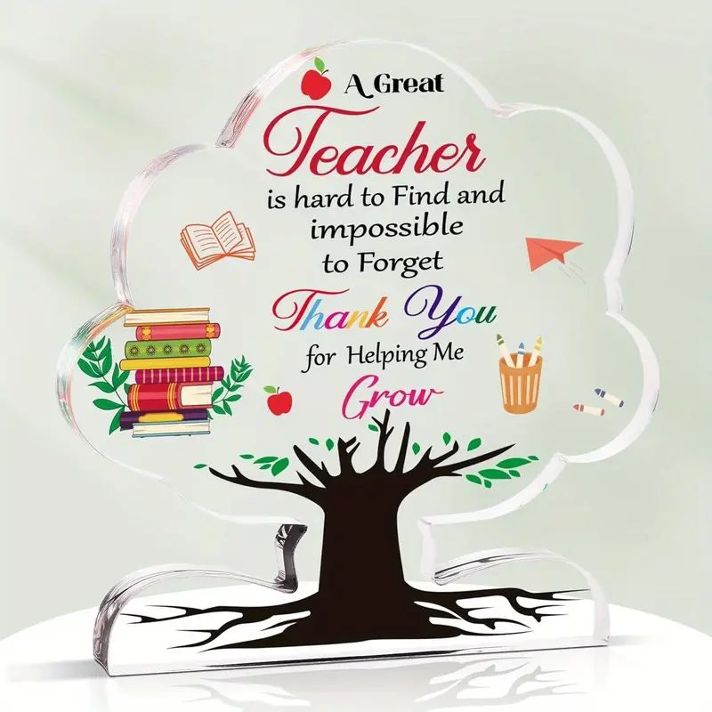 ป้ายอะคริลิค Thank You Teacher - ของขวัญแทนใจสําหรับรับปริญญา, เกษียณอายุ, วันเกิด หรือสิ้นสุดภาคเรียน - รวมหนังสือ, ดินสอ และของตกแต่งอะคริลิคสําหรับครู