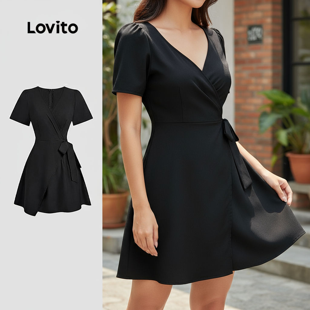 Lovito ชุดลําลองผูกด้านหน้า เสื้อผ้าใส่สบาย ผ้านุ่ม เหมาะสําหรับฤดูใบไม้ผลิ/ฤดูร้อน รุ่น L137ED742