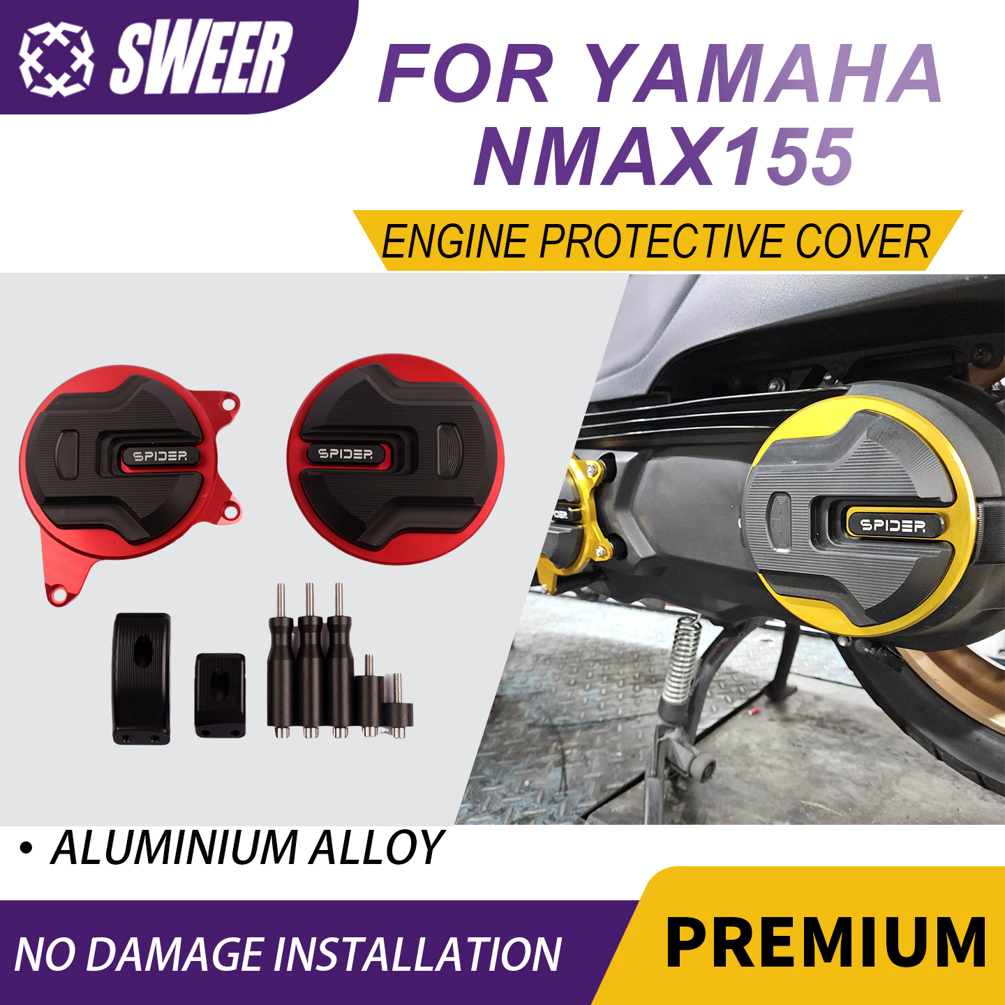 ฝาครอบเครื่องยนต์ SWEER สําหรับ Yamaha NMAX155 2020-2024 ป้องกันเครื่องยนต์อลูมิเนียม CNC กันกระแทก 