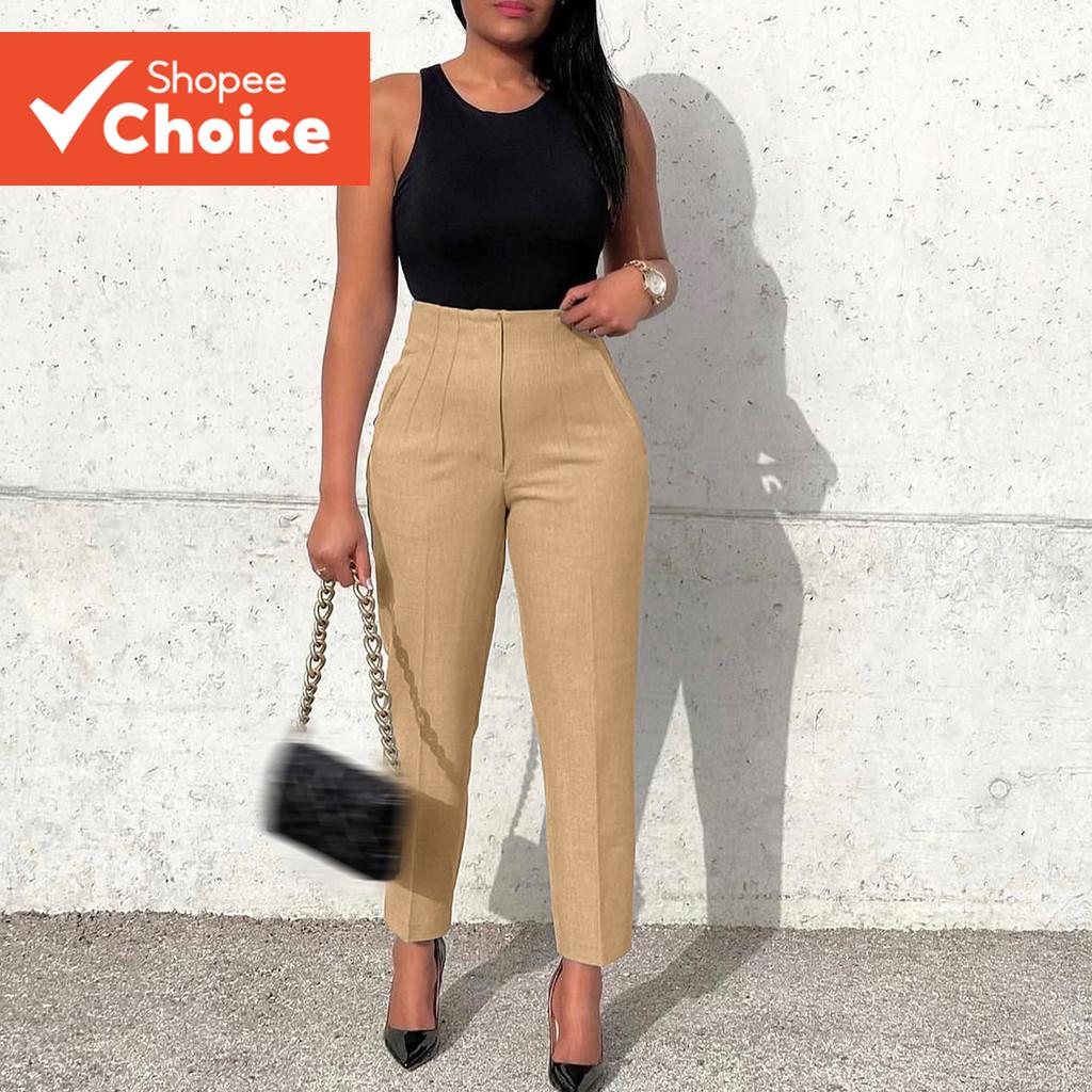 ผู้หญิง Plus Size Curve Casual Plain Basic Pants LNM91019