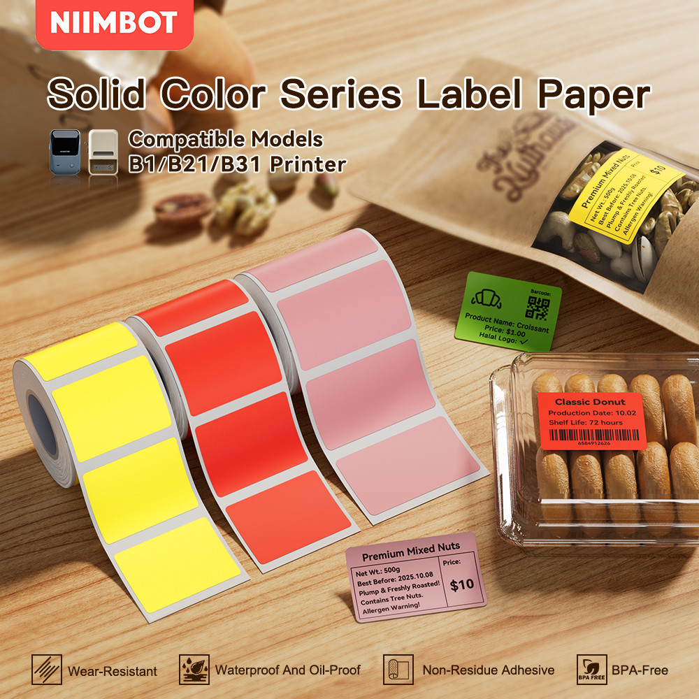 Niimbot Color Thermal Label Stickers กระดาษพิมพ์สติกเกอร์กันน้ําม้วนสําหรับ B21 B1 B31 B21PRO