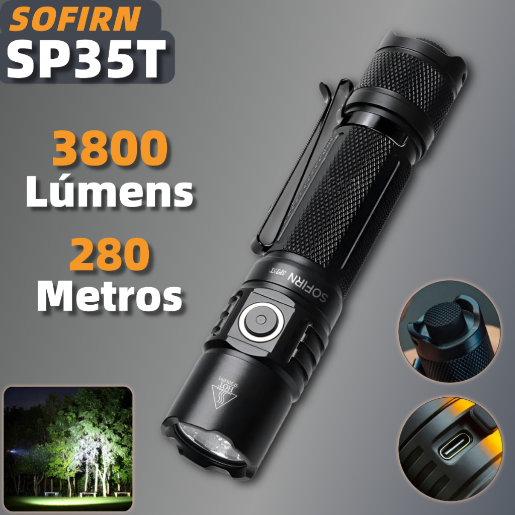 Sofirn SP35T ไฟฉายกระพริบกําลังสูง 3800 ลูเมน ชาร์จไฟได้ พร้อมโหมด SOS
