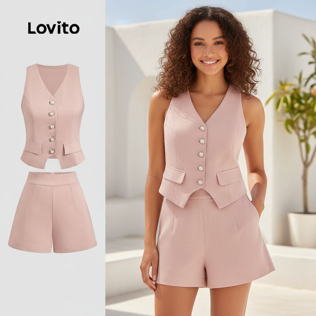 Lovito เสื้อผู้หญิงทรงธรรมดาหรูหราพร้อมดีไซน์ด้านหน้าแยกชิ้น L132ED657