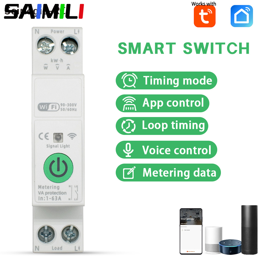 SAIMILI สําหรับ TUYA WiFi สมาร์ทสวิทช์สมาร์ท Breaker 1-63A พร้อม Energy Meter kWh การตรวจสอบจับเวลาร