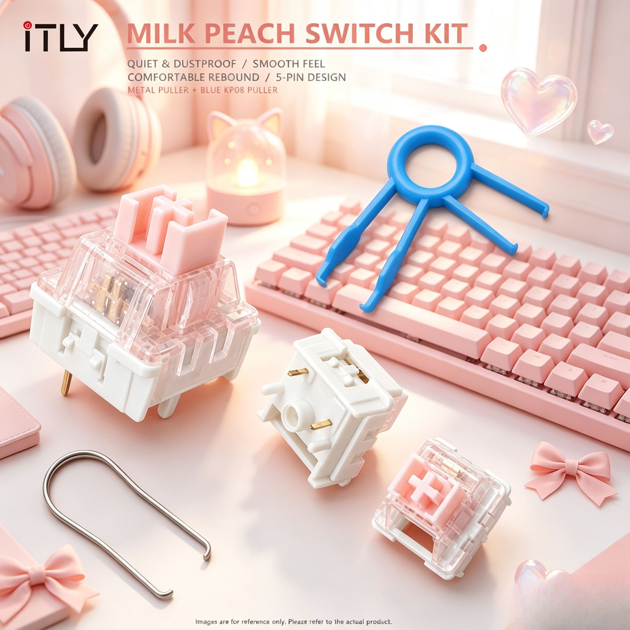 สวิตช์คีย์บอร์ดกลไกกันฝุ่น ITLY Milk Peach Linear Switch 5 ขา Hot Swap พร้อมที่ดึงสวิตช์โลหะฟรี + ที