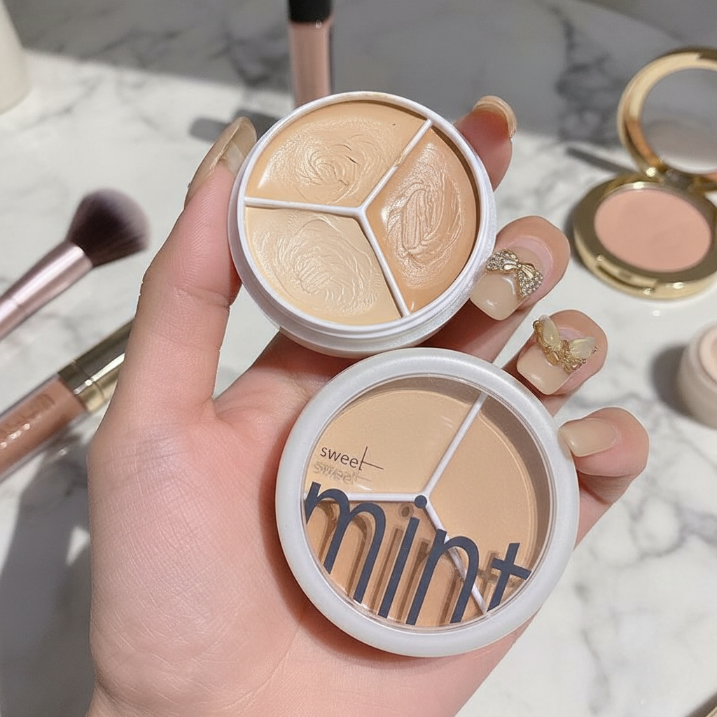 จานคอนซีลเลอร์ SWEET MINT สามเฉดสีสําหรับปกปิดจุดด่างดํา รอยสิว และรอยคล้ําใต้ตา