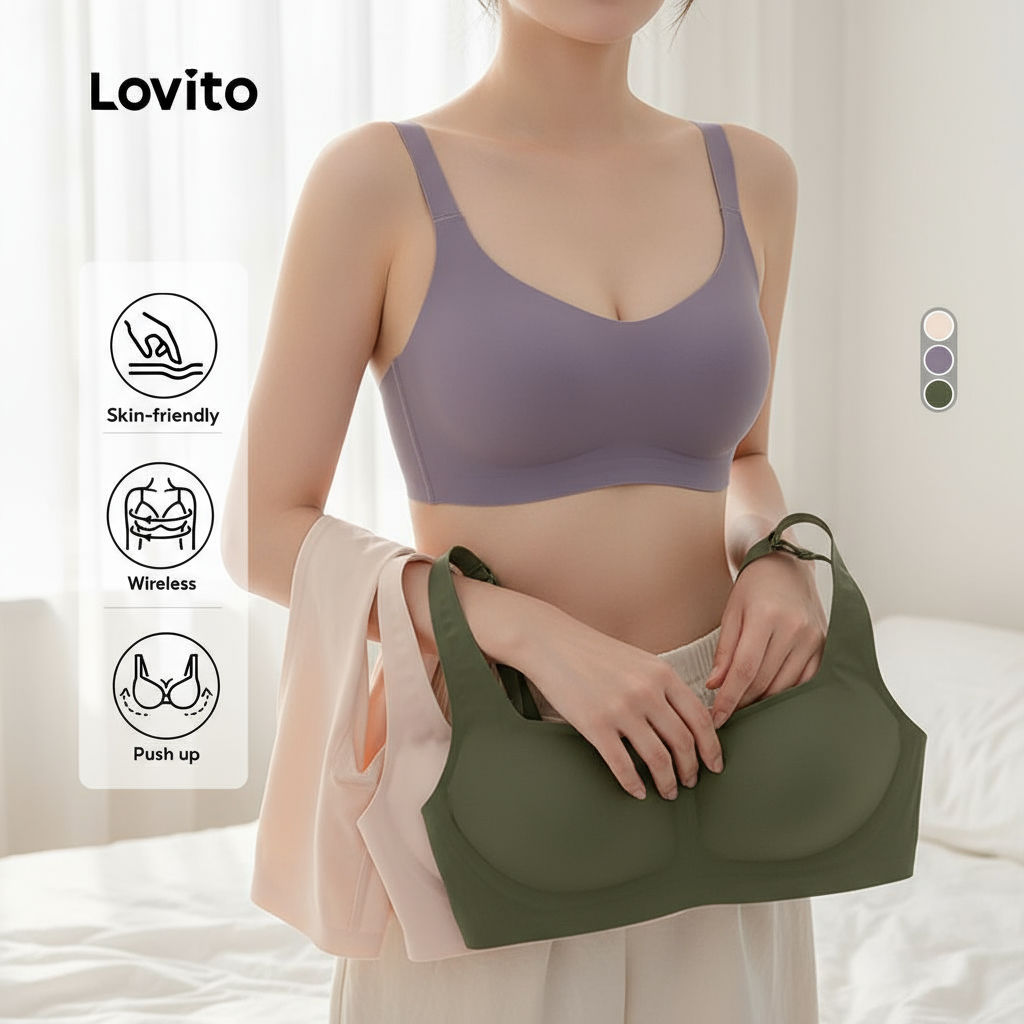 Lovito บราไร้รอย เซ็กซี่ ระบายอากาศ พร้อมหัวล็อค สําหรับผู้หญิง LNL43214\4