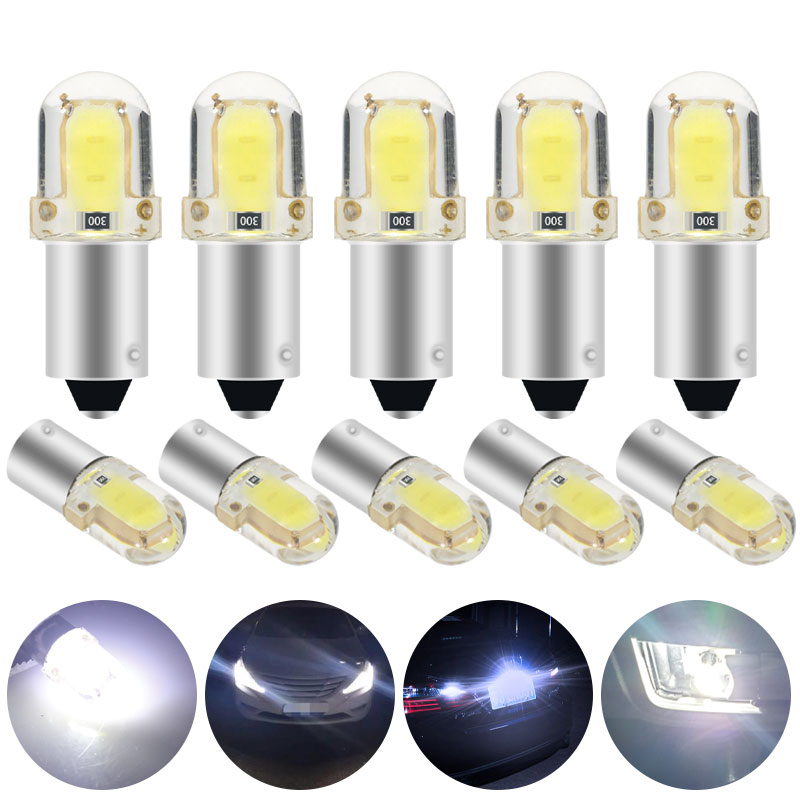 Kevanly 10pcs Ba9s T4w H6w W5w Cob 2led Canbus ภายในรถป้ายทะเบียน Marker โคมไฟอ่านหนังสือสีขาว