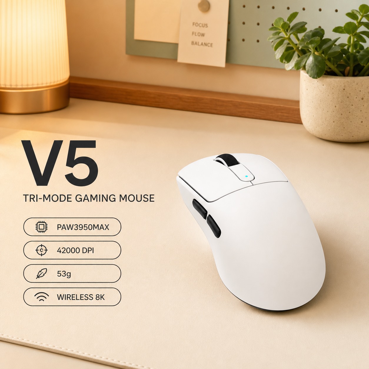 Attack Shark V5 Tri-Mode Gaming Mouse แบบมีสาย/2.4G/BT PAW3950Max Sensor 50-42000DPI 750IPS 50G Acce