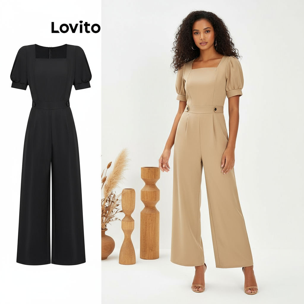 Lovito Women's Basic Plain Casual Jumpsuit L68ED209 (หลากสี)