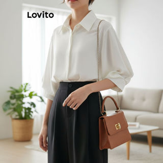 Lovito เสื้อเชิ้ตผู้หญิงแขนพอง ดีไซน์หรู กระดุมหน้า L65ED001…