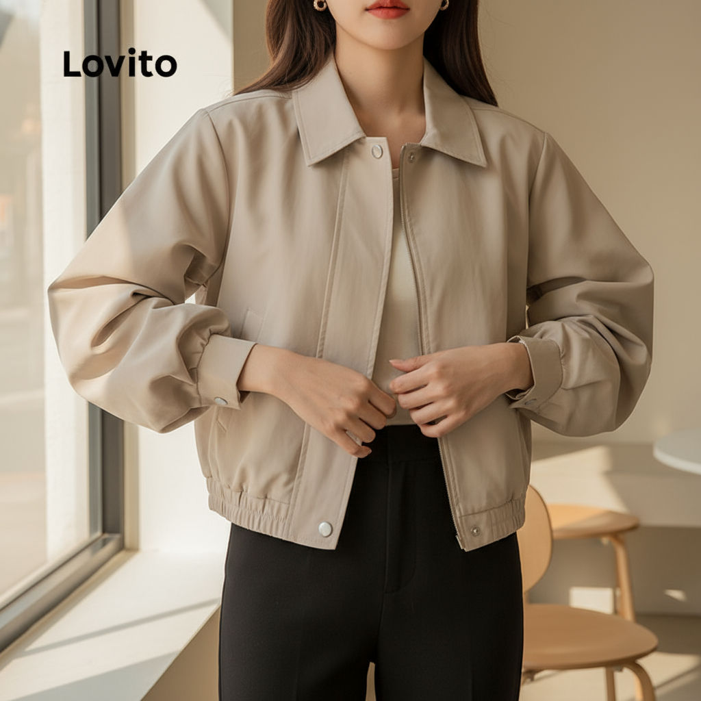 Lovito เสื้อกันลมผู้หญิงลําลอง / เสื้อโค้ทซิปกันน้ําสําหรับผู้หญิง รุ่น LNA34140 สีแอปริคอท