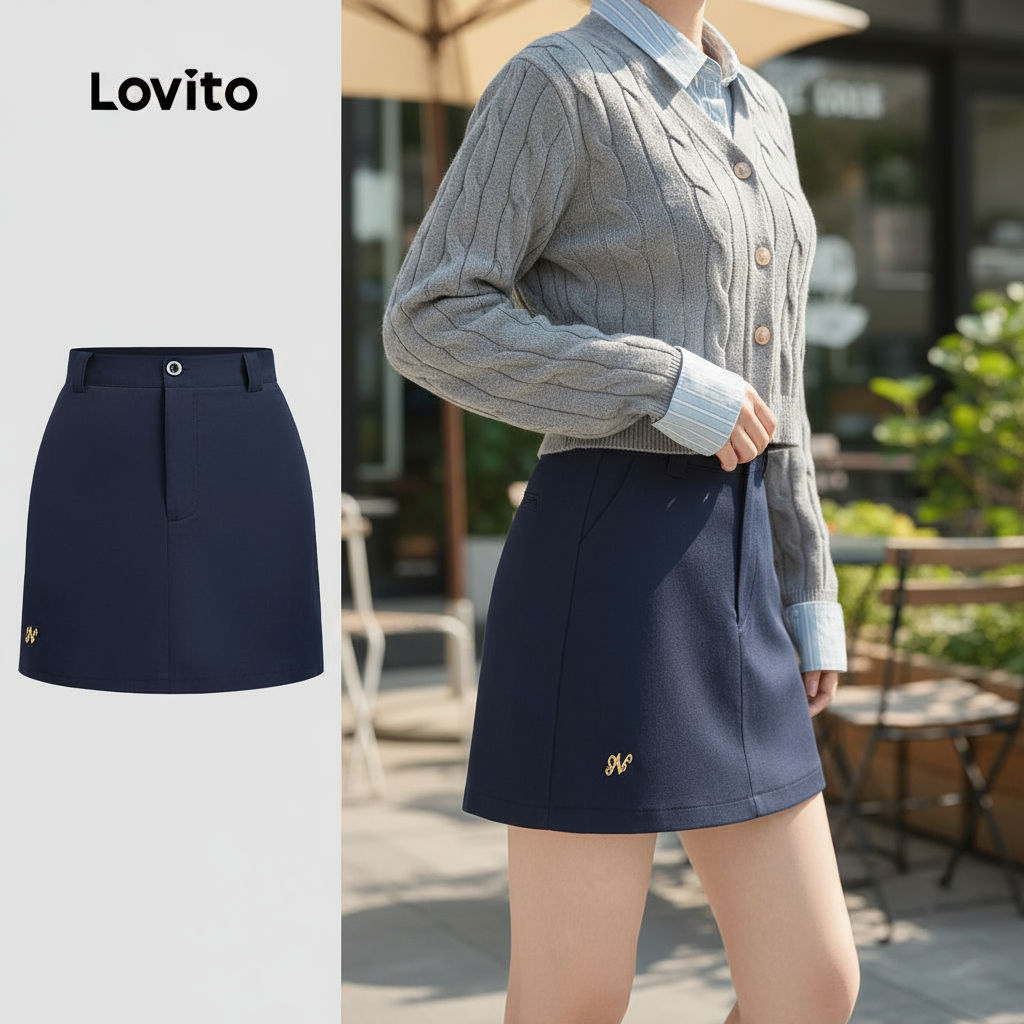 Lovito กระโปรงผู้หญิง ปักลายเรียบ สไตล์ฤดูร้อน/ฤดูใบไม้ผลิ L133AD476\6