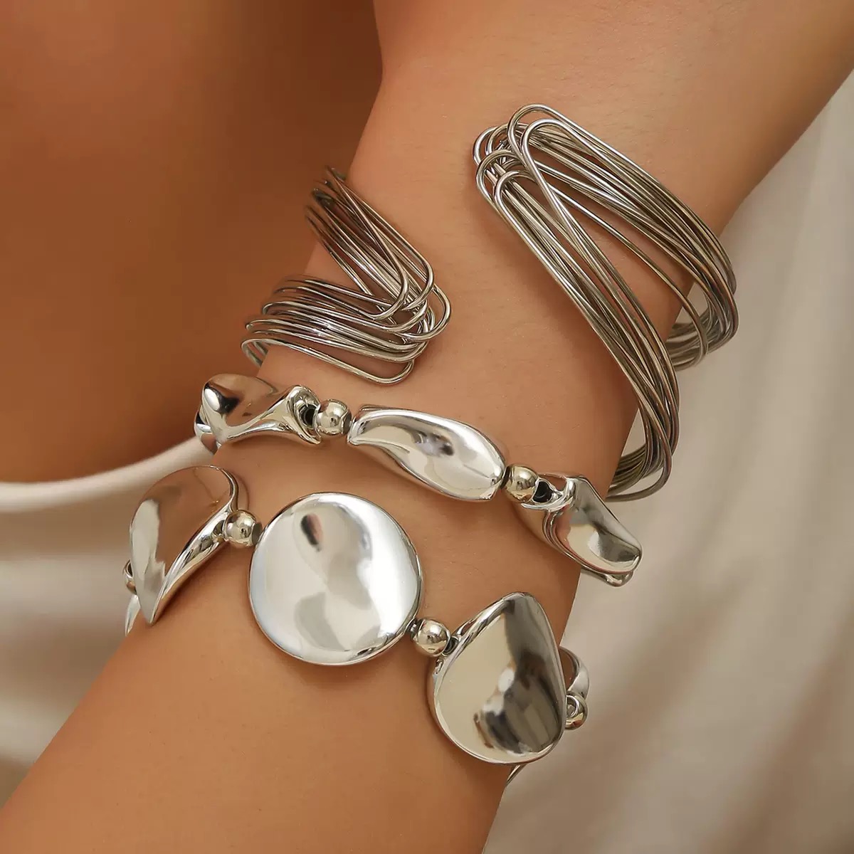 สร้อยข้อมือดอกไม้พังก์ชุดเอ็ดจี้เงินถนนสวมเครื่องประดับของขวัญ - รูปที่ 2