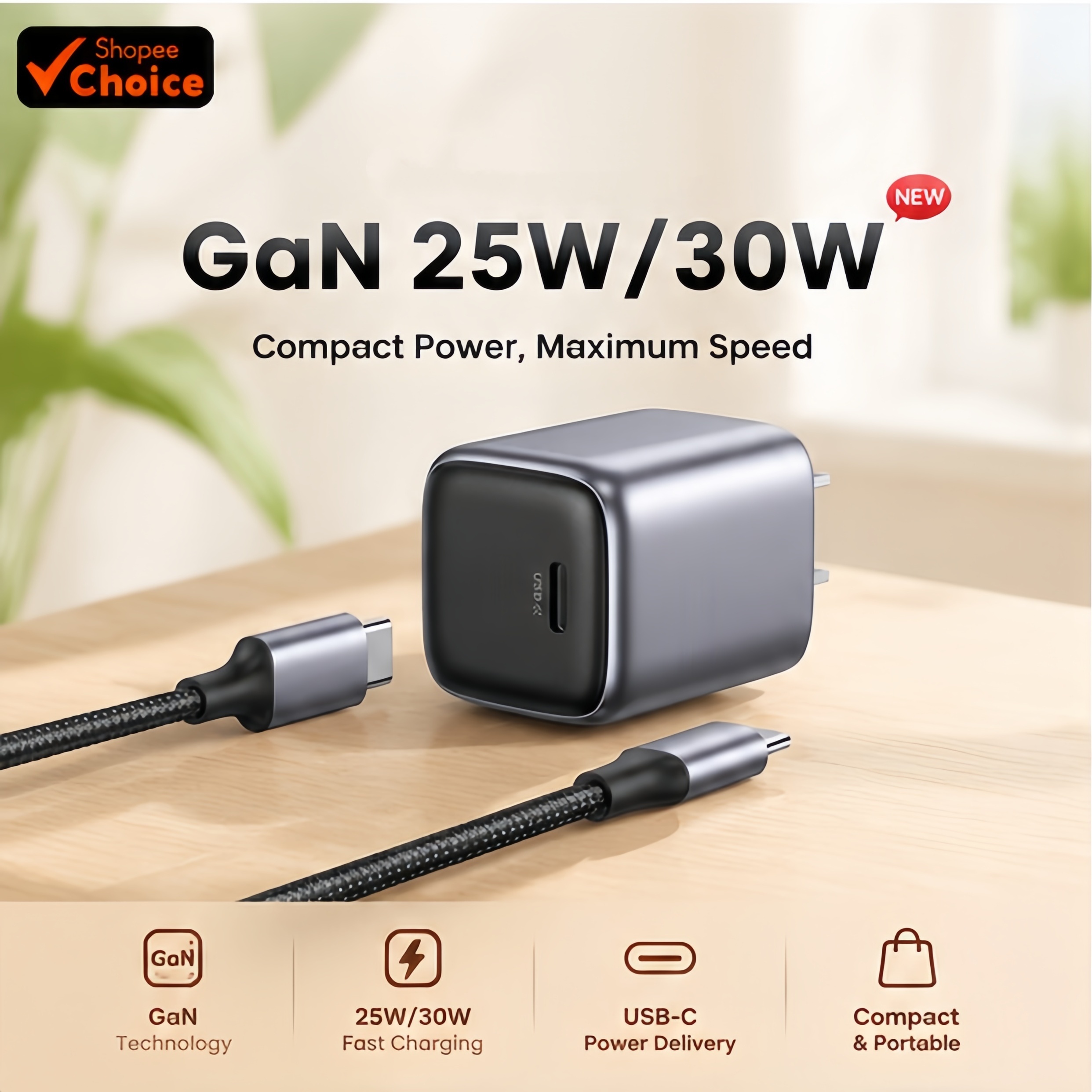 ที่ชาร์จ USB C GaN 30W 25W PD 3.0 ชาร์จเร็ว อะแดปเตอร์สําหรับ iPhone 7-17 Samsung Xiaomi
