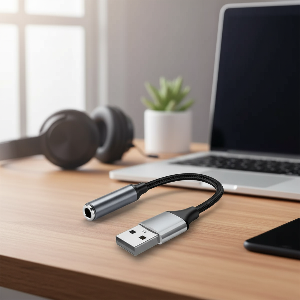สายแปลงเสียง USB เป็น 3.5mm TRRS Aux Jack แบบถัก อะแดปเตอร์เสียงสเตอริโอภายนอกสําหรับ PC แล็ปท็อป